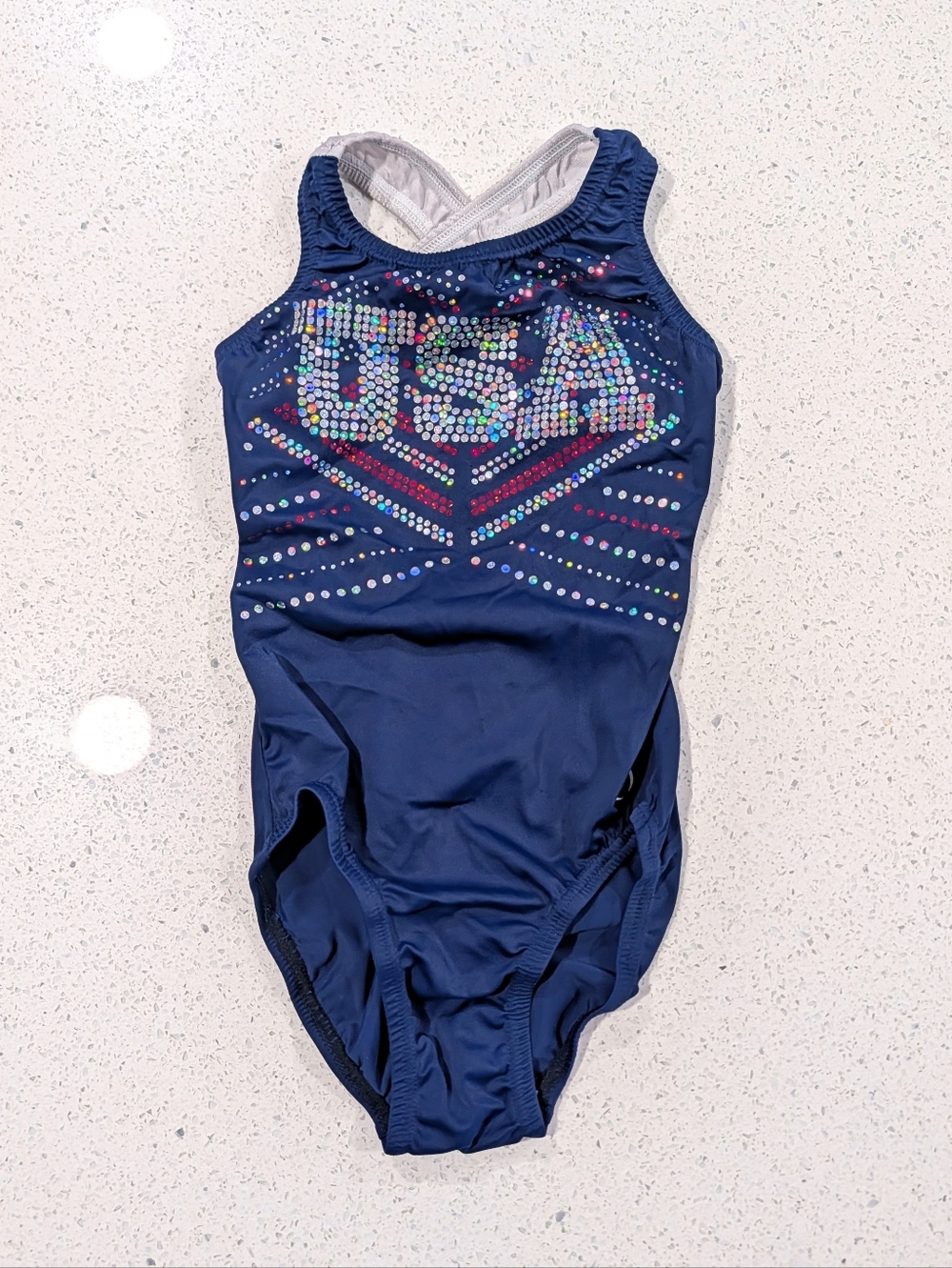 TEAM USA Garland Large Gymnastics Dance Leotard Olympic PATRIOTIC Red Blue Silve